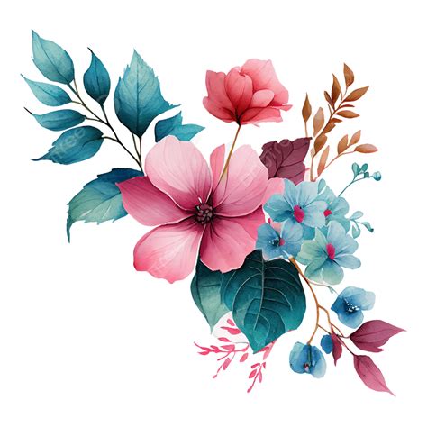 Pink And Blue Watercolor Flowers, Flowers, Watercolor, Wedding PNG Transparent Clipart Image and ...
