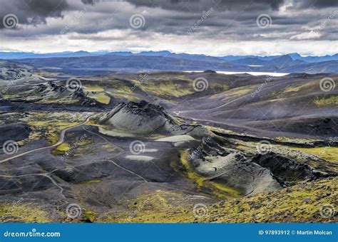 Volcanic Landscape with Mountains and Volcano Craters, Iceland Stock Photo - Image of volcano ...