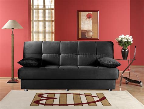 Black Microfiber Contemporary Elegant Sofa Bed w/Storage