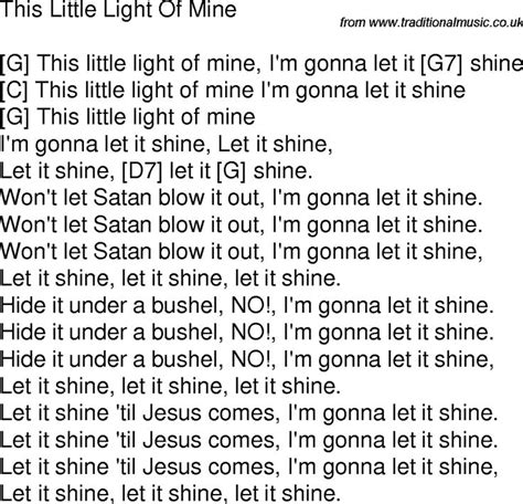 Old time song lyrics with guitar chords for This Little Light Of Mine G | Worship songs lyrics ...