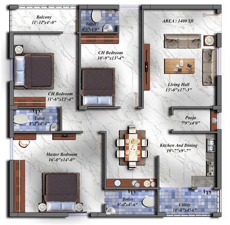 1400 SFT 3BHK Flat Designed By @infinity7styudio Team | House layout ...