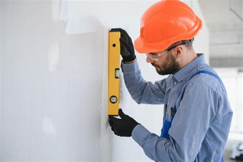 Premium Photo | Workers install a plasterboard wall