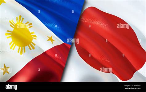 Philippines and Japan flags. 3D Waving flag design. Philippines Japan ...