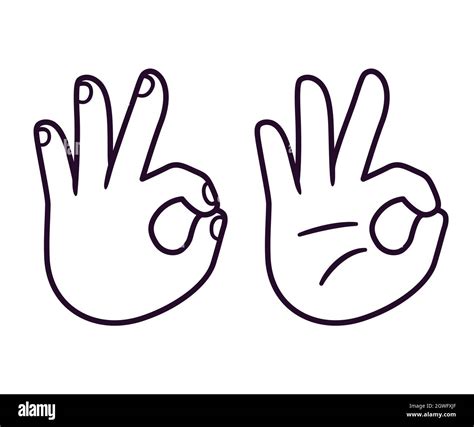 OK hand sign line icon. Index finger touching thumb gesture. Left and right, palm and back of ...