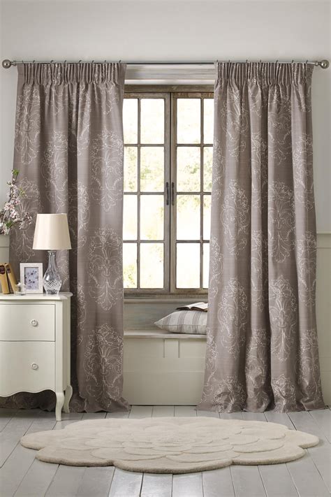 Buy Grey French Damask Pencil Pleat Curtains from the Next UK online shop | Curtains, Curtains ...