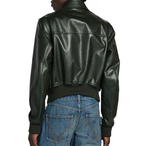 Dark Green Minimal Men Blouson Leather Jacket