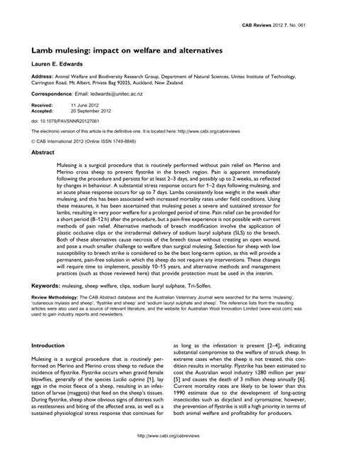 (PDF) Lamb mulesing: Impact on welfare and alternatives