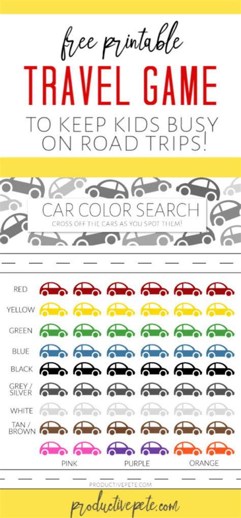 Car Color Search Road Trip Printable Game for Kids - Productive Pete