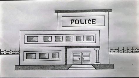 How to Draw a Police Station | Police Office Drawing Tutorial | Pencil ...