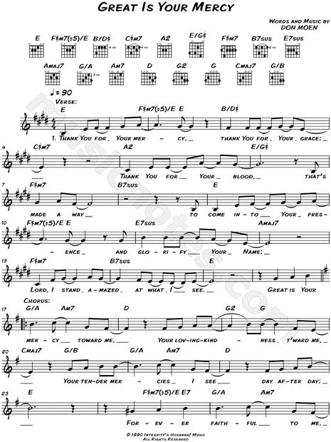 Don Moen "Great Is Your Mercy" Sheet Music (Leadsheet) in E Major (transposable) - Download ...