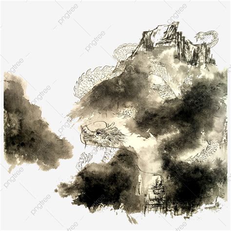 Dragon King White Transparent, God Beast Dragon King Mythology Ink Painting Png, God Beast ...