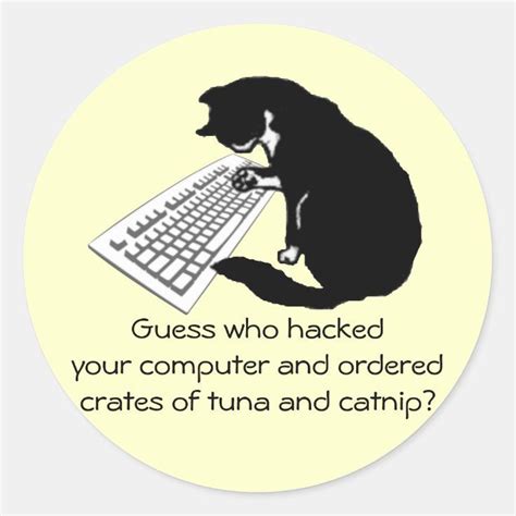 Typing Cat Classic Round Sticker | Zazzle | Cat stickers, Round stickers, Custom stickers