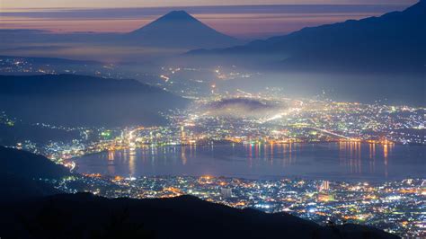 Mount Fuji City View Buildings Colorful Lights HD Nature Wallpapers ...