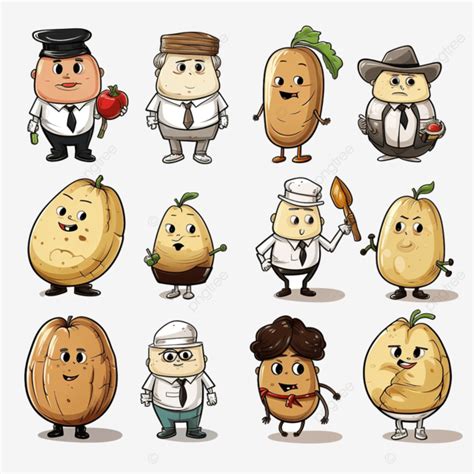 Potato Cartoon Characters With Various Professions Student, Potato, Cartoon, Character PNG ...