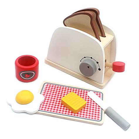 Wood Pretend Play Kitchen Role Play Game Toy Simulation Toasters Bread Maker Kitchen Play Food ...