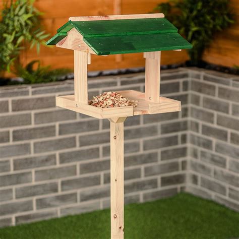 Traditional Wooden Bird Table Green roofed Free Standing Bird Feeding ...