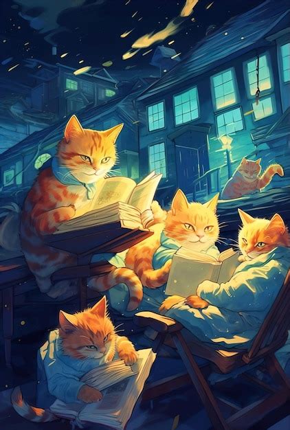 Premium AI Image | Cats reading books