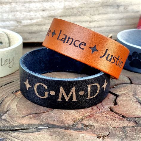 Women's & Men's Personalized Leather Bracelets Custom Leather Bracelets Engraved With Words ...