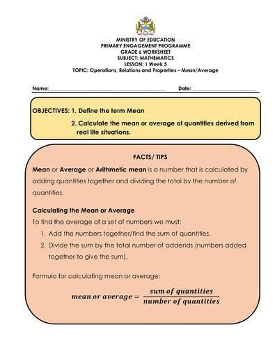 Grade 6 - Worksheets - Mathematics