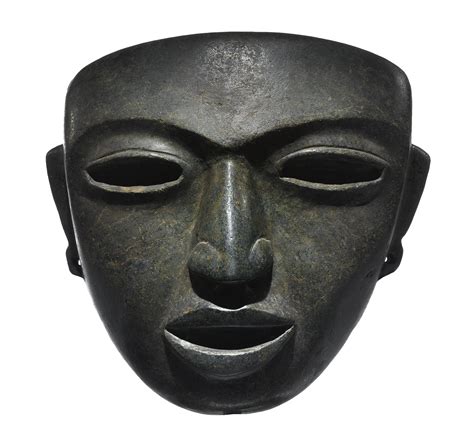 LARGE TEOTIHUACAN STONE MASK, CLASSIC, CA. A.D. 450-650 the broad serene face with wide eyes ...