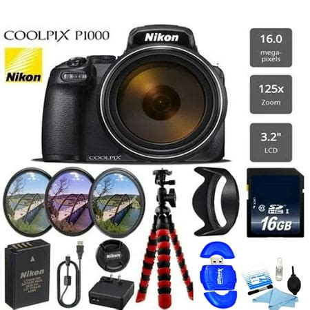 Nikon Coolpix P1000 16MP 125x Super-Zoom Digital Camera + 16GB ...