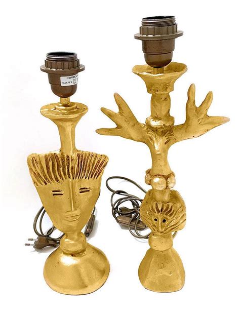 SOLD 2 Pierre Casenove Fondica France Gilt Bronze Lamps, Face and Totem SOLD | Bronze