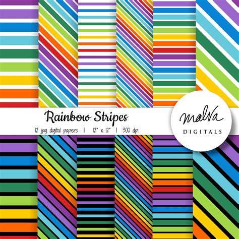 Rainbow Stripes Digital Paper Pack Rainbow Patterns Digital - Etsy