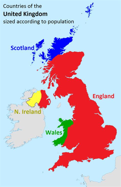 Countries of the United Kingdom sized according to population - Vivid Maps