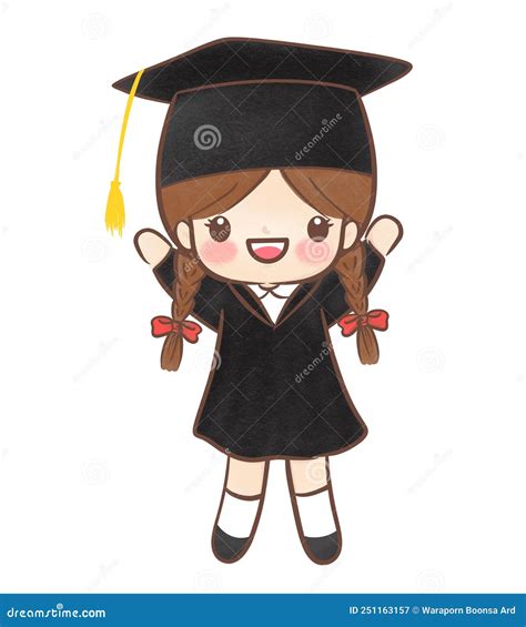 Drawing Graduating Happy Student Girl Stock Illustration - Illustration ...