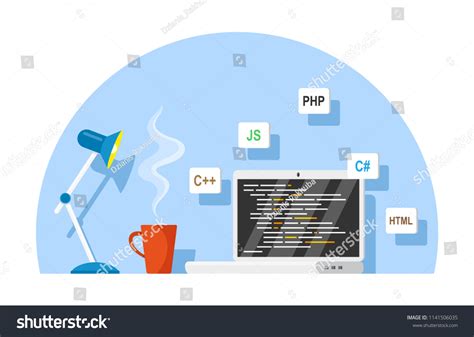 Flat Style Banner Design Coding Programming Stock Vector (Royalty Free ...