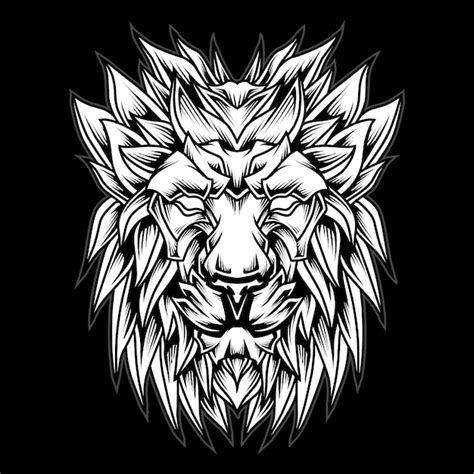 Premium Vector | Black and white lion head logo illustration