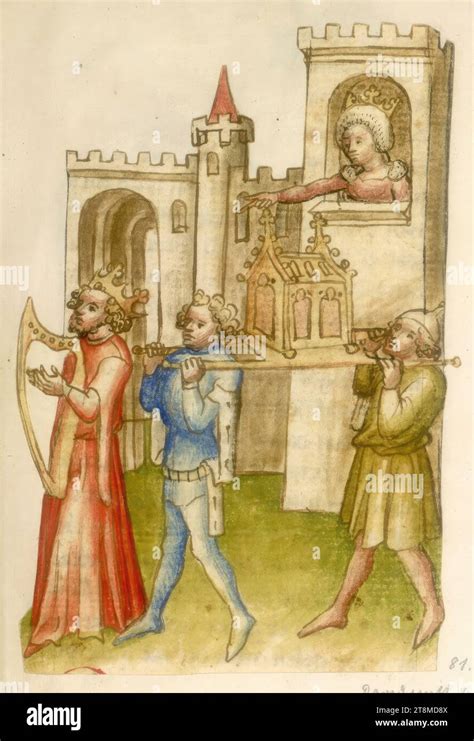 David sings in front of the Ark of the Covenant, History Bible, Anonymous, 1420 - 1430, Drawing ...