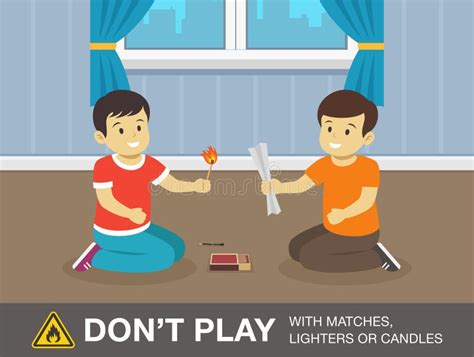 Two Kids Playing with Matches at Home. Don`t Play with Fire Warning ...