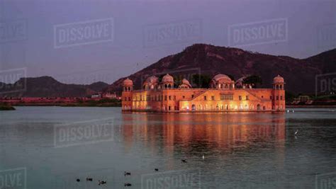 Night view of Jal mahal palace and lake in Jaipur, India - Stock Photo ...