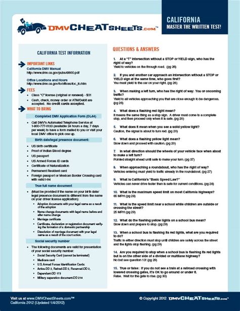 California dmv permit test cheat sheet - vsafact