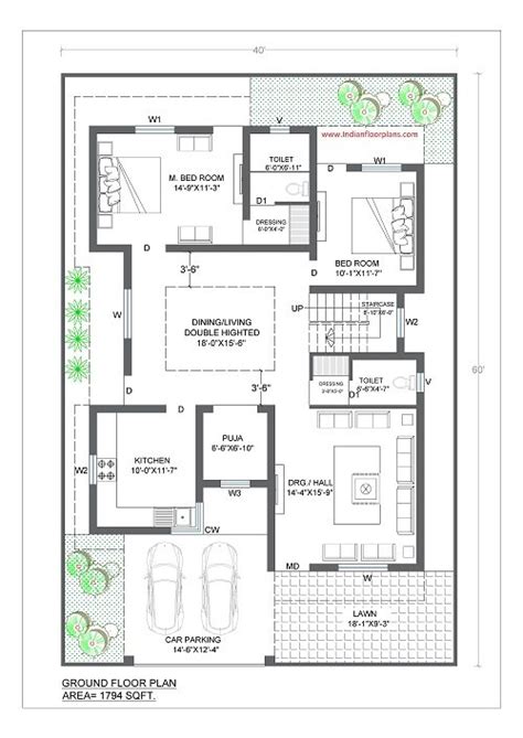 40x60 House Plan Ideas with Open Terrace. - Indian Floor Plans