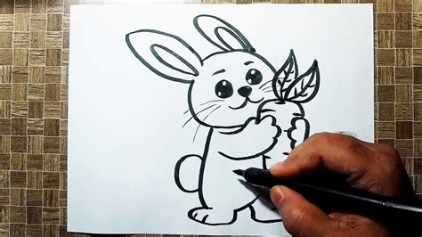 How to Draw a Bunny with Carrot || Cute Rabbit Cartoon Drawing - YouTube