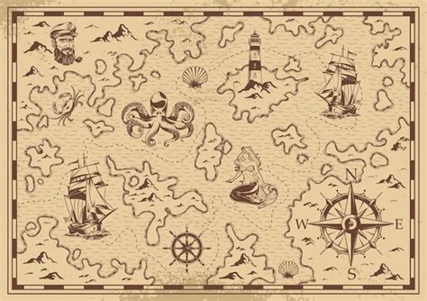 Free Vector | Vintage monochrome old pirate treasure map