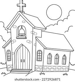 Christian Church Coloring Page Kids Stock Vector (Royalty Free ...