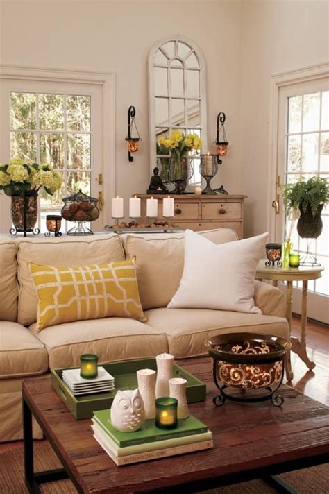 Traditional Beige Living Room with Yellow Accents - Room Decor and Design