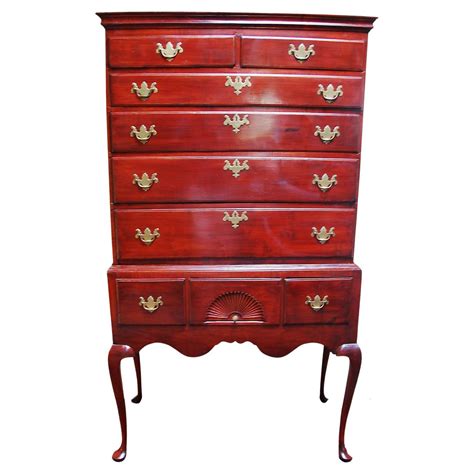 18th Century Queen Anne Cherry Wood Two Part Highboy with Radial Fan Carving For Sale at 1stDibs