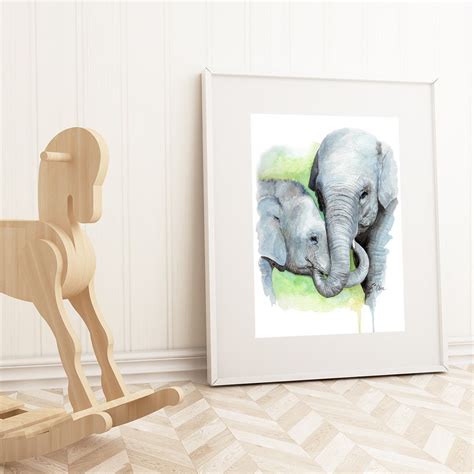 WATERCOLOR elephant Mom and baby elephant Nursery wall art | Etsy