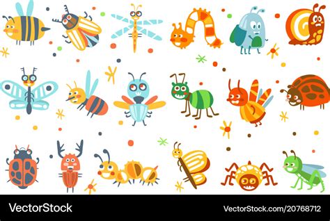 Cute cartoon bugs set funny insects colorful Vector Image