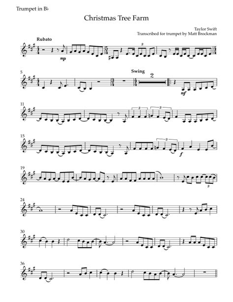 Christmas Tree Farm (arr. Matt Brockman) by Taylor Swift Sheet Music for Trumpet Solo at Sheet ...