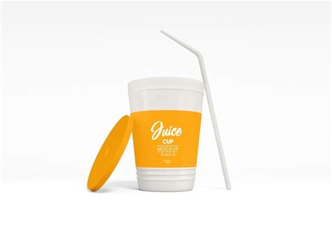 Premium PSD | Plastic juice cup with straw packaging mockup