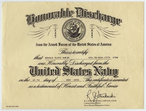 [Don Baker's honorable discharge certificate from the United States Navy] - Page 1 of 2 - UNT ...