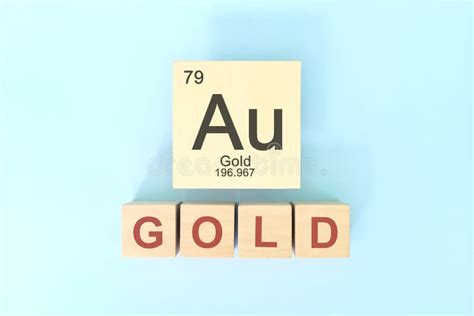 Gold Chemical Element Symbol with Atomic Mass and Atomic Number in Wooden Blocks Flat Lay ...