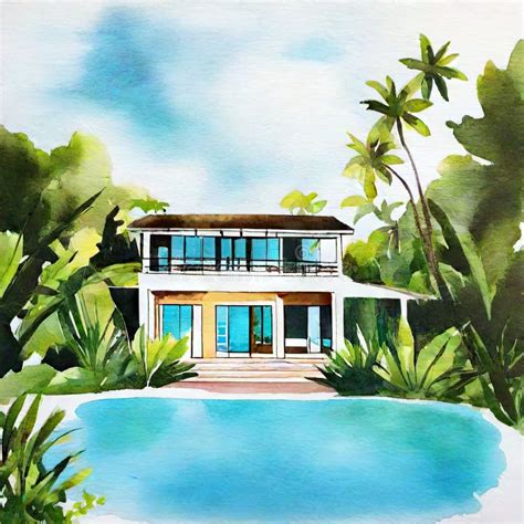 Watercolor of Beach House Home House Design Stock Illustration ...