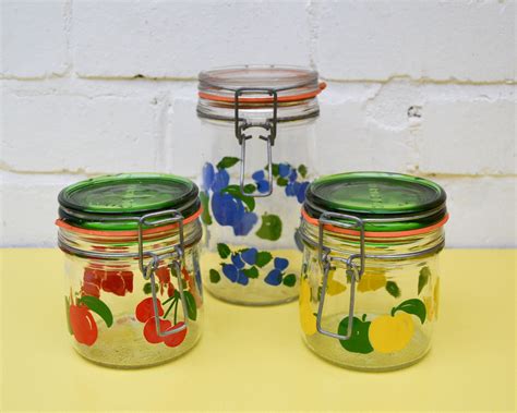 Vintage Glass Storage Jars Three Italian Fruit Pattern Jars | Etsy ...