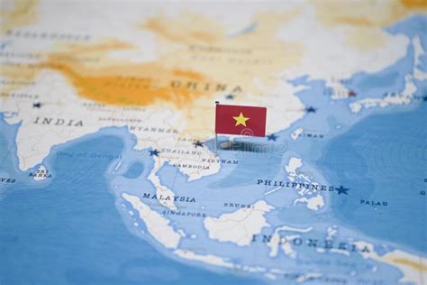 The Flag of Vietnam in the World Map Stock Photo - Image of national ...